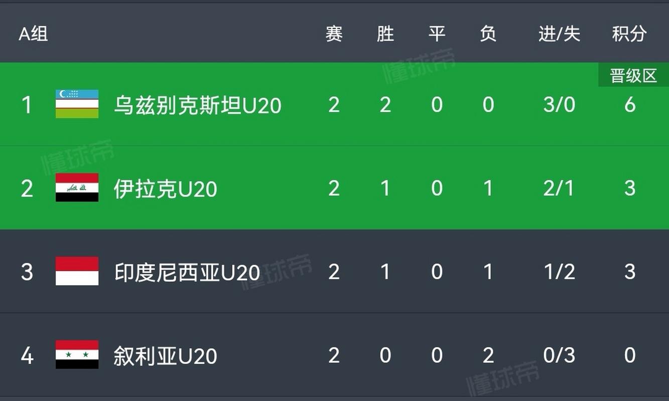 2019世青赛u20积分榜